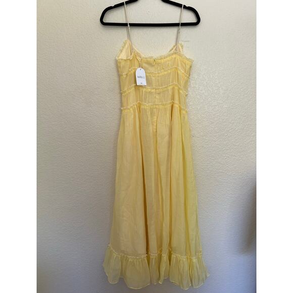 Billy J Halo Maxi Dress Lemon Yellow Polyester Ruffle Tiered Spaghetti Strap - Picture 2 of 14